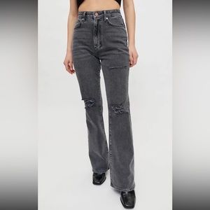 Urban Outfitters grey black ripped bootcut jeans